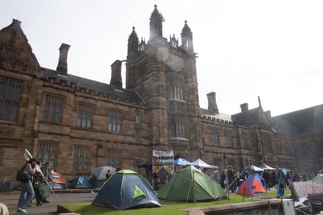 The pro-Palestine camp at the University of Sydney on 9 May 2024.