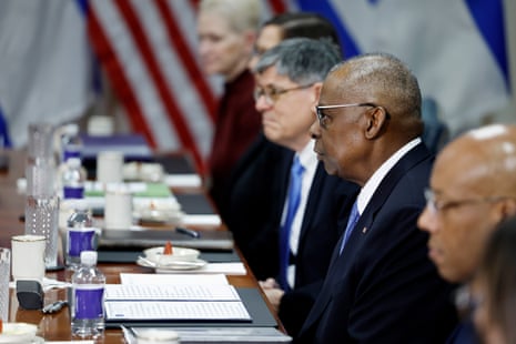 uS Secretary of Defense Lloyd Austin speaks during a meeting with Israeli Minister of Defense Yoav Gallant at the Pentagon on 26 March 2024 in Arlington, Virginia.