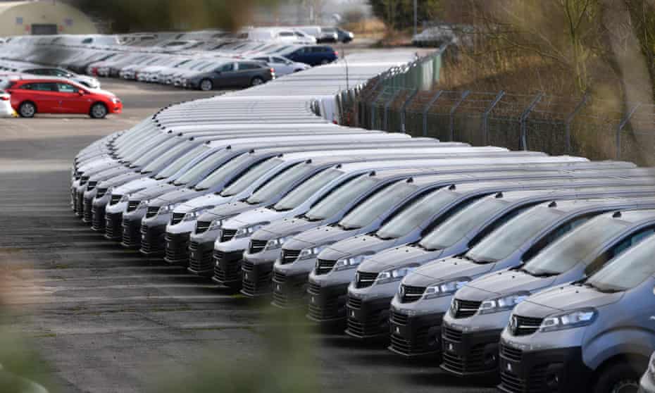 Cars parked at the Vauxhall factory in Ellesmere Port, south of Liverpool.