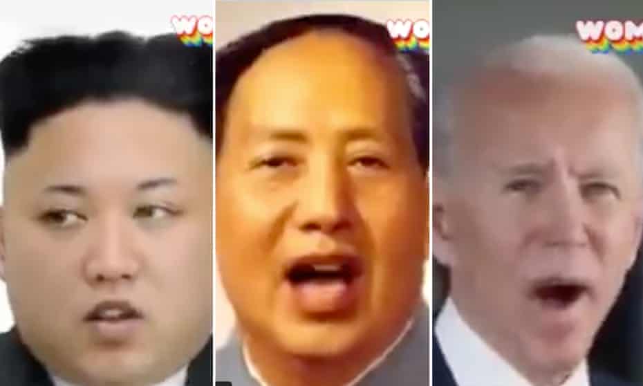 Kim Jong-un, Mao Zedong and Joe Biden ‘sing’ on the AI app Wombo. 