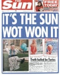 Primeira página do The Sun de 1992 'É o Sol que ganhou'
