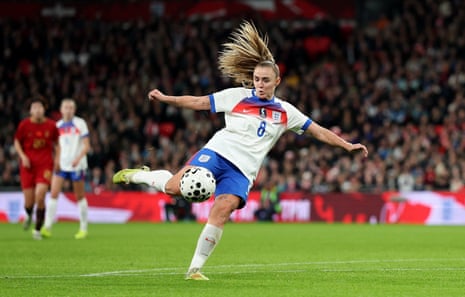 England's Georgia Stanway scores their fourth goal against China.