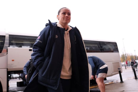 Ffion Morgan of West Ham United arrives at Leigh Sports Village ahead of their game against Manchester United