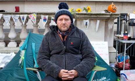 Richard Ratcliffe on the final day of his hunger strike, outside the Foreign Office, London, on 13 November. 