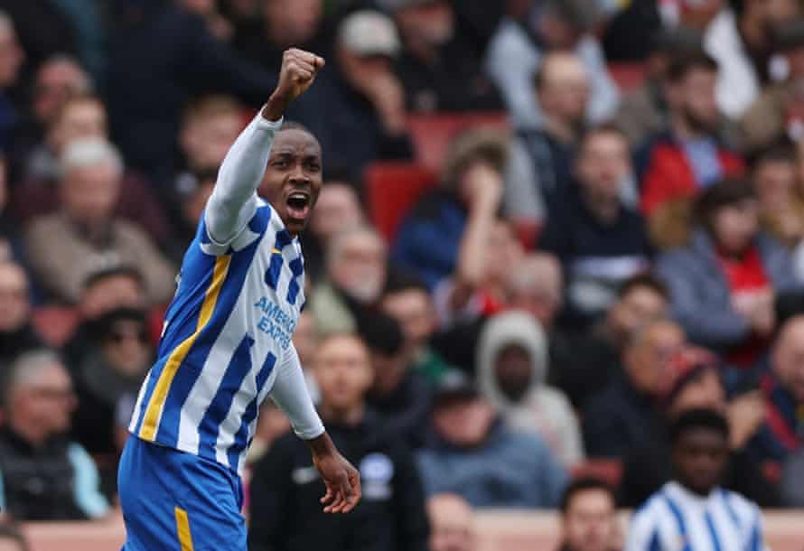Enock Mwepu celebrates after doubling Brighton's lead.