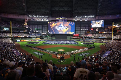 Fans fill American Family Field in Milwaukee before Friday night’s World Series opener between the Brewers and Tampa Bay Rays. The matchup marks the first World Series in 46 years between two franchises that have never won the title.