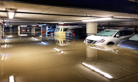A flooded car parking in Hoboken, New Jersey