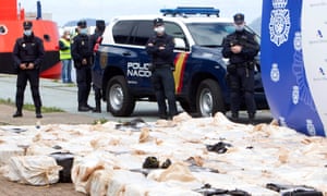 Spanish police with the seized cocaine