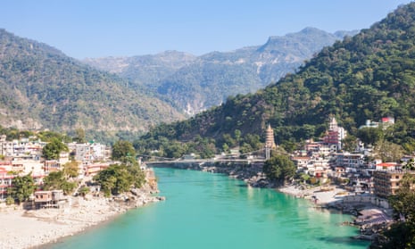View of the Ganges and the city of Rishikesh, India.