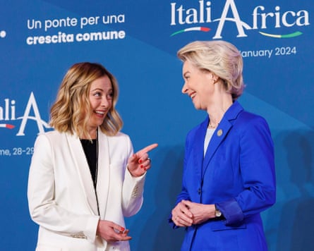 Giorgia Meloni and Ursula von der Leyen laughing together
