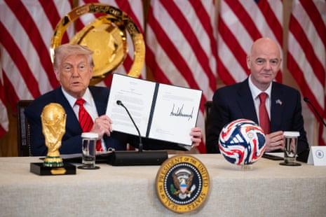 US and China to hold tariff talks in Switzerland this weekend, treasury chief says – as it happened Trump with Infantino at the White House.