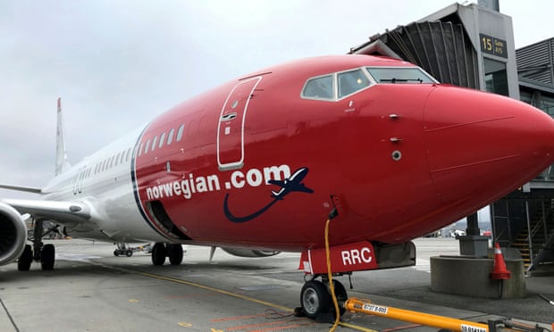 A Norwegian Air plane is refuelled in Oslo