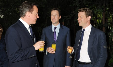 David Cameron, Nick Clegg and Fraser Nelson at the the Spectator summer party in 2010. 