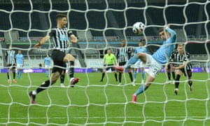 Manchester City’s Ferran Torres scores their fourth goal and his hat-trick.