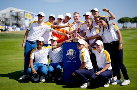 Team Europe players celebrate following victory over the USA in the Junior Ryder Cup.