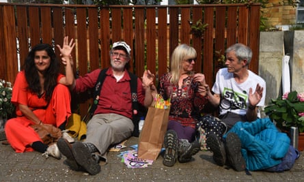 Members of Extinction Rebellion who glued to Jeremy Corbyn’s fence.