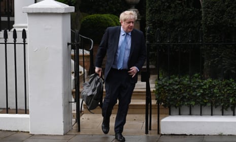Boris Johnson departs his house.