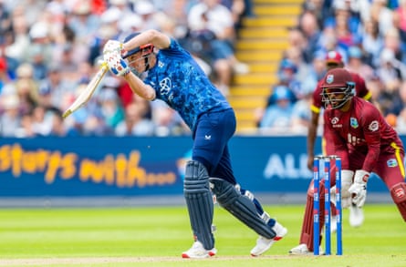 Harry Brook bats for England against West Indies at Edgbaston.