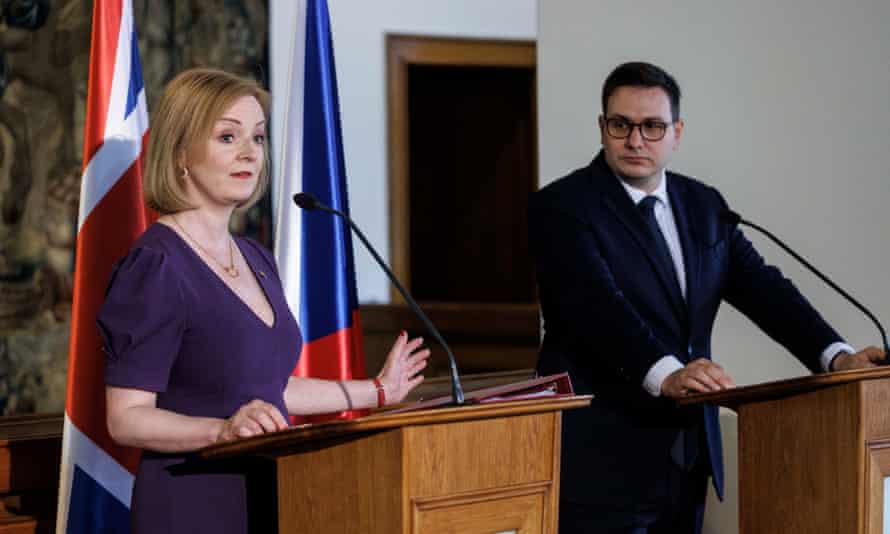 The Czech foreign minister Jan Lipavsky (right) with the British foreign secretary Liz Truss (left) at the Czernin Palace in Prague, Czech Republic