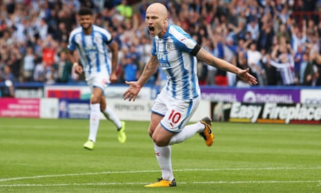 Aaron Mooy celebrates scoring for Huddersfield against Manchester United