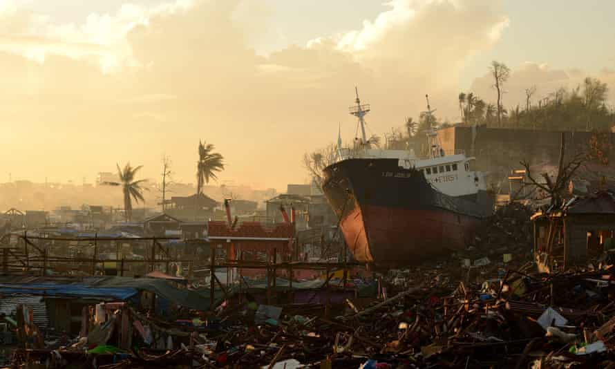 A ship has been washed ashore in the Philippines after typhoon Haiyan