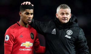 Manchester United’s manager, Ole Gunnar Solskjær, with Marcus Rashford last December.