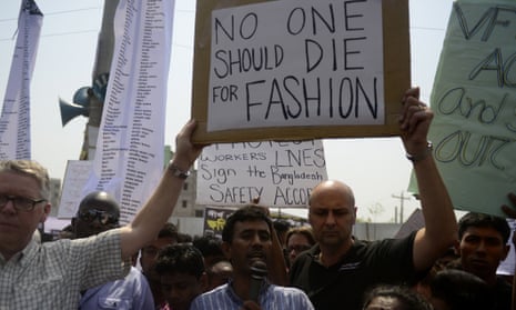 Bangladeshi activists and relatives of the victims of the Rana Plaza building collapse take part in a protest marking the first anniversary of the disaster in 2014.