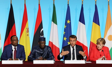 Nigeria’s President Mahamadou Issoufou, Chad’s President Idriss Deby, France’s Emmanuel Macron and the German chancellor Angela Merkel