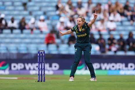 Australia’s captain Sophie Molineux dismisses Sharmin Akter Supta.