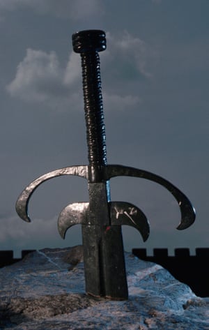 The legendary King Arthur’s sword embedded in stone.