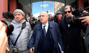 The Lazio president, Claudio Lotito, leaves an emergency FIGC meeting in Rome.