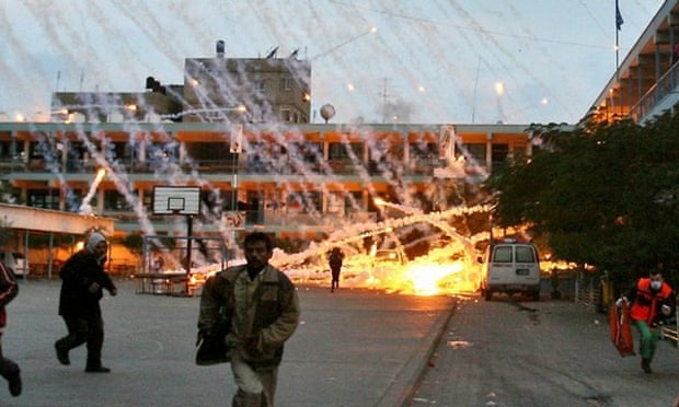 An Israeli strike near a UN school in Beit Lahia, January 2009.