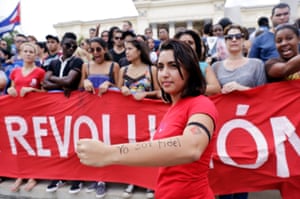 Cuban student Lisandra Esquivel shows her arm which has written I am Fidel (Yo soy Fidel),