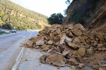 One of the many rockslides on Hwy 154 (this one at the Intersection of New and Old San Marcos Pass Rd) that shut down the highway between Santa Barbara and Solvang/Santa Ynez.