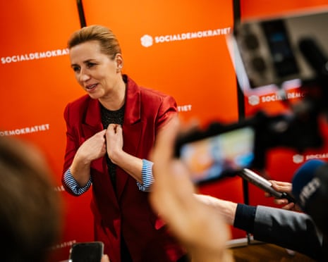 Mette Frederiksen talking to reporters