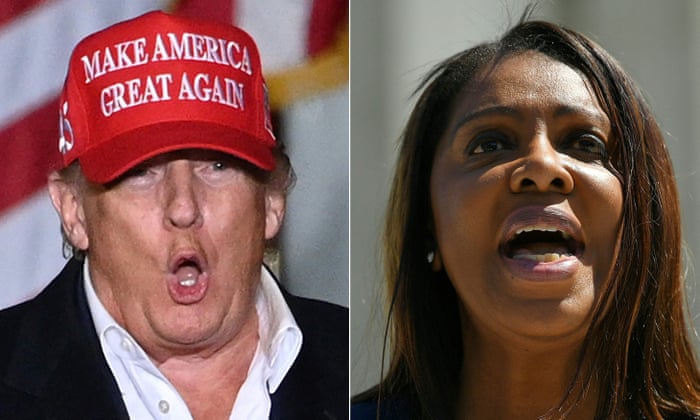 Trump, left, and Tish James, right.