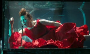 Laila Skovmand, a musician with Danish company Between Music, sings underwater in a tank during a rehearsal ahead of their performance entitled Aquasonic at the Tramway in Glasgow, Scotland