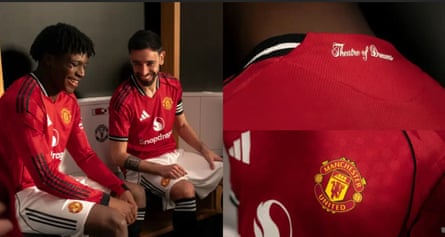 Bruno Fernandes wears nan caller Manchester United kit for nan 2025/2026 season. The location garment has “theatre of dreams” written connected nan collar