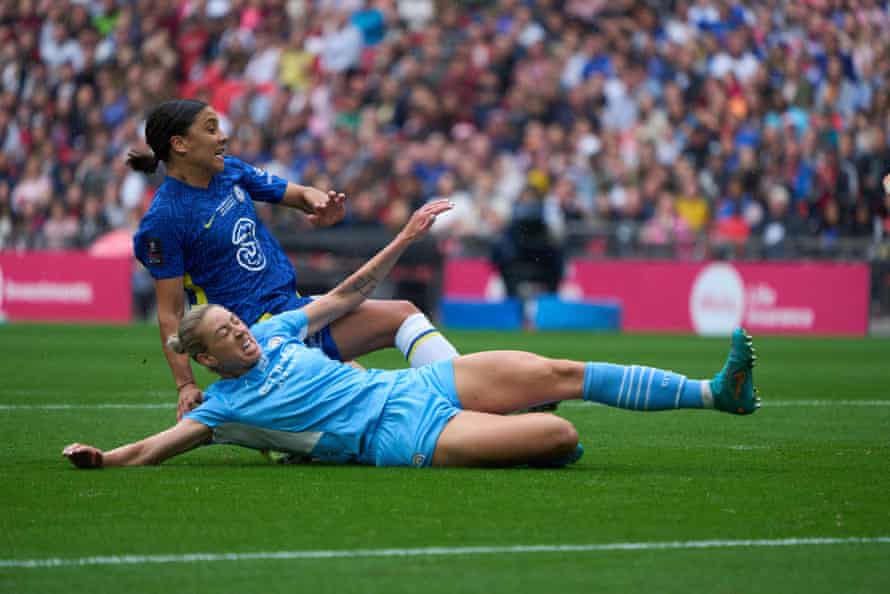 Chelsea's Sam Kerr scores but it is ruled out for offside.