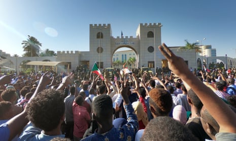 Demonstrators outside the military headquarters in Khartoum