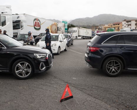 A truck drivers' road blockade in southern Italy