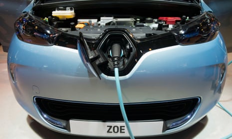Detail of Renault Zoe electric car with plug-in charging cable