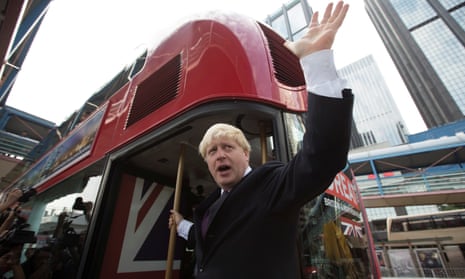 Boris Johnson waves from a London Routemaster bus in 2013