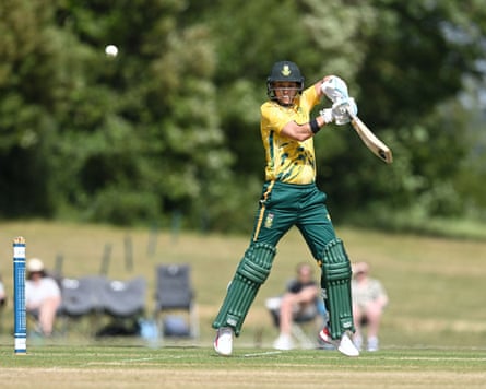 South African cricketer Marizanne Kapp plays a back foot shot to the offside during her team’s Women’s T20 World Cup warm-up game against Australia at Arundel.