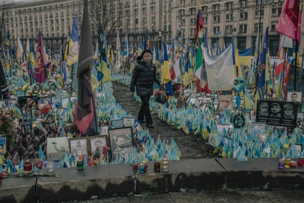 The mother of Volodymyr killed at 28 in June 2023 at the memorial to fallen defenders of Ukraine in Maidan.