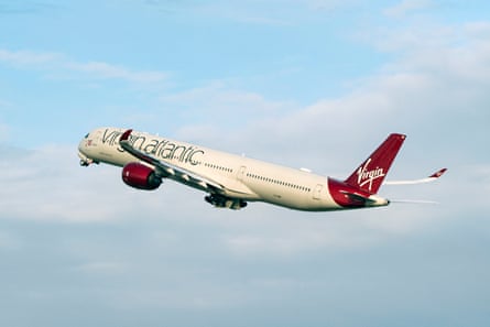 A virgin Atlantic plane mid air A virgin Atlantic plane mid air