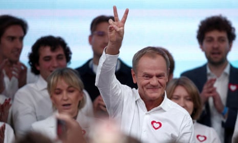 Donald Tusk, leader of the Civic Coalition, which according to exit polls has won a clear parliamentary majority in Poland’s parliamentary election on 15 October.