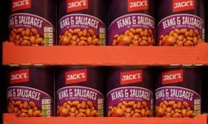 Cans of baked beans and sausages