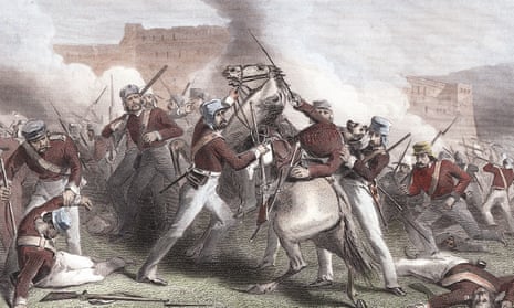 The hand-coloured engraving Indian Mutiny 1857-59: Death of Brigadier Adrian Hope During British Attack on Fort Roodamow 15 April 1858.  