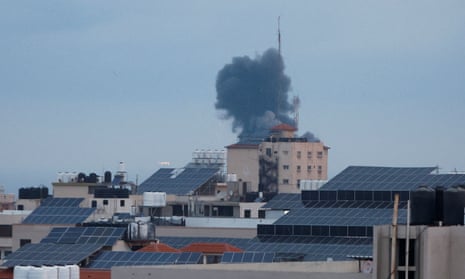 Smoke rises from a building in Gaza City